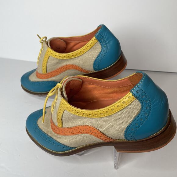 COLE HAAN Women's Wingtip Oxford Lace up Turquoise Orange Yellow D37780 7 -1/2 B - Picture 5 of 16